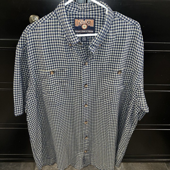 Duluth Trading Men's Navy Short Sleeved Button Down Plaid XL Rayon Poly SOFT!‎ - Picture 1 of 6